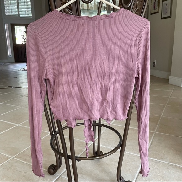 MAUVE TIE CROPPED CARDIGAN STYLED TOP - Picture 3 of 13
